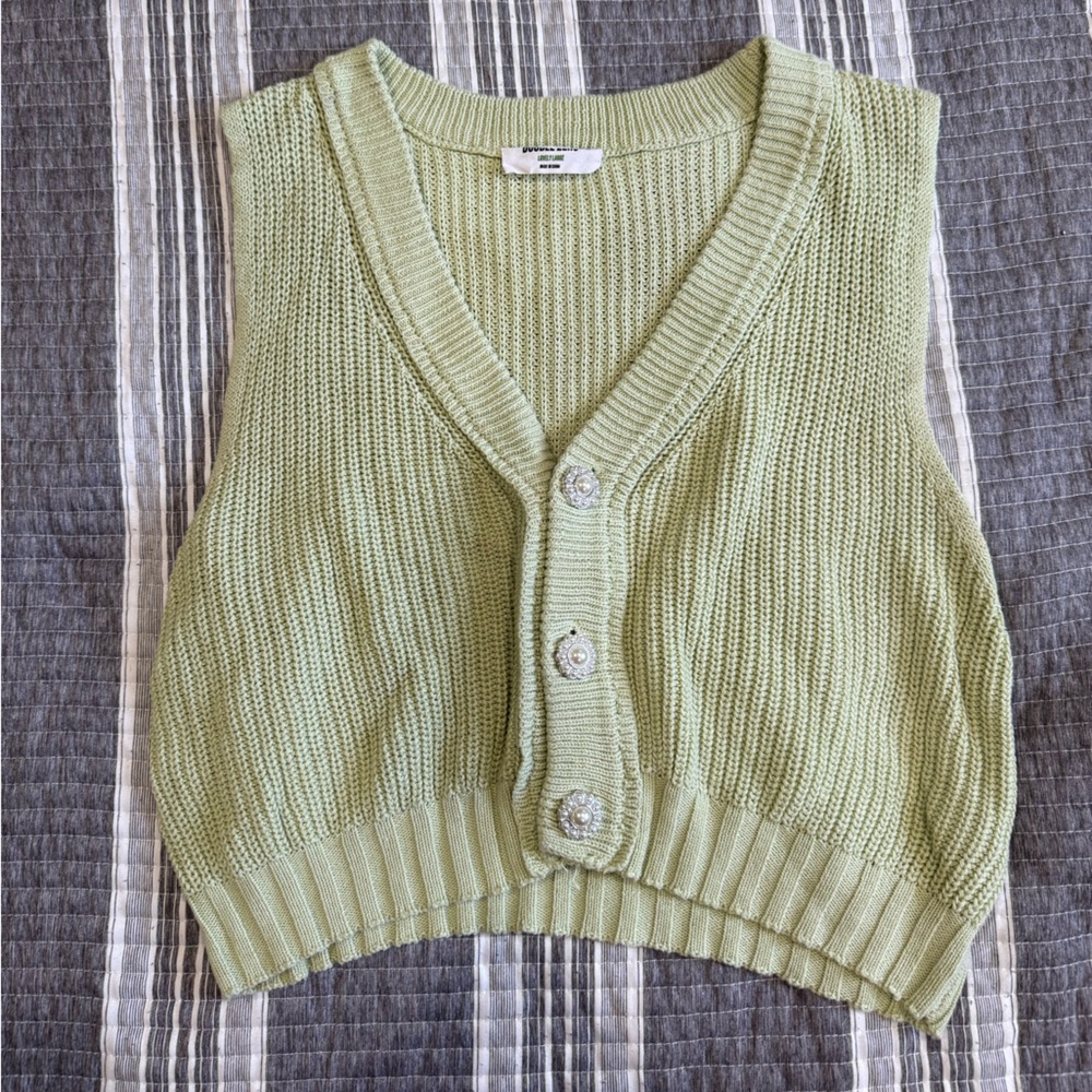 Vintage Pastel Green Knit Button-Up Vest